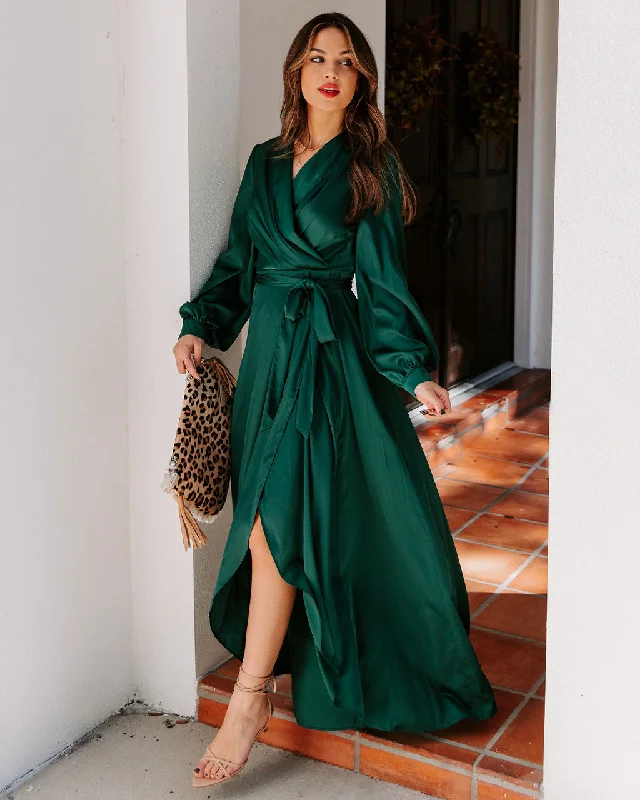 Velvet DressAlways Memorable Satin Maxi Dress - Emerald