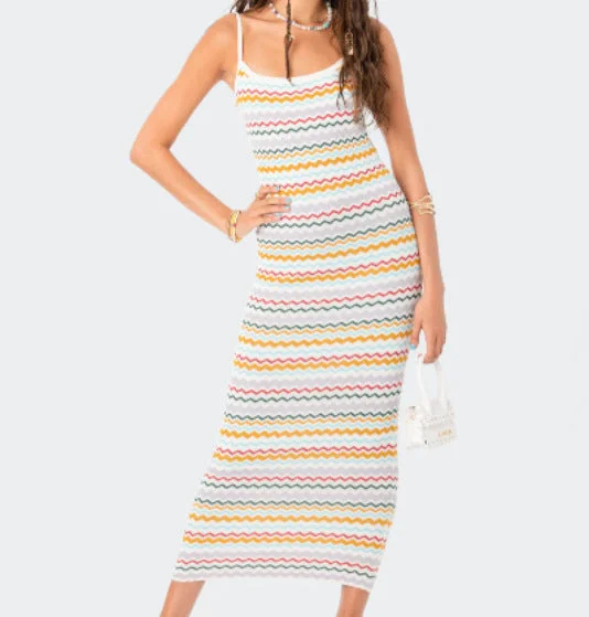 women's neon dressesCampbell Striped Knit Maxi Dress