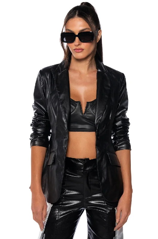 CAN'T BE TAMED FAUX LEATHER BLAZER