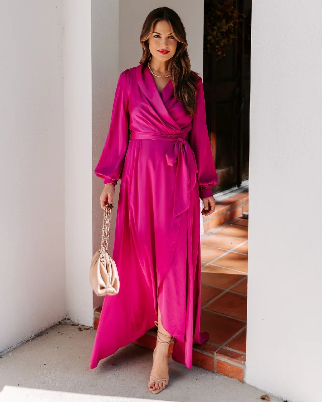 Chiffon DressAlways Memorable Satin Maxi Dress - Magenta - FINAL SALE