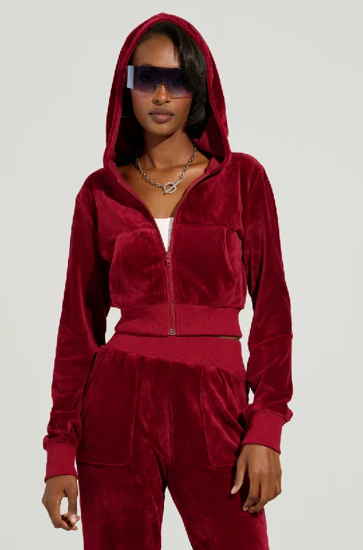 VELOUR GALORE FITTED ZIP UP IN BURGUNDY