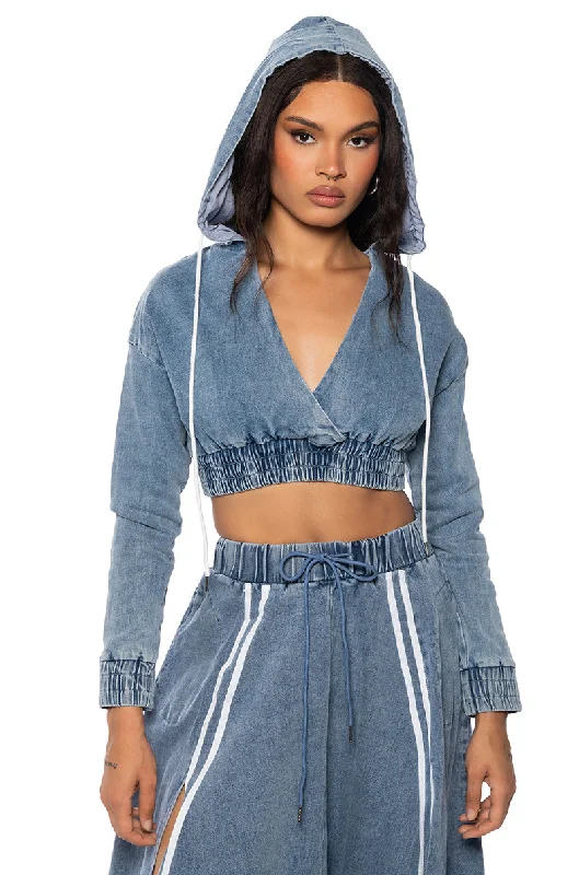 SWEET NOTHINGS STRIPED DENIM HOODED SWATSHIRT