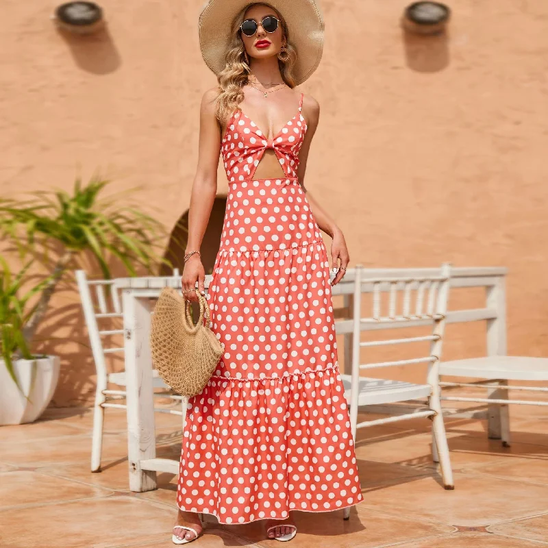 Floral DressTorrie Polka Dot Tie Front Maxi Dress - Rust - FINAL SALE