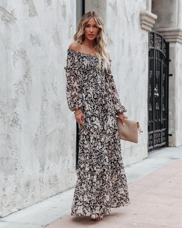 women's boho dressesAlexandria Floral Smocked Off The Shoulder Maxi Dress