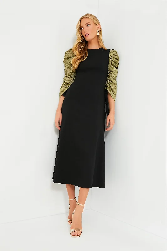 Neon DressBlack Juliet Maxi Dress with Green Printed Sleeves