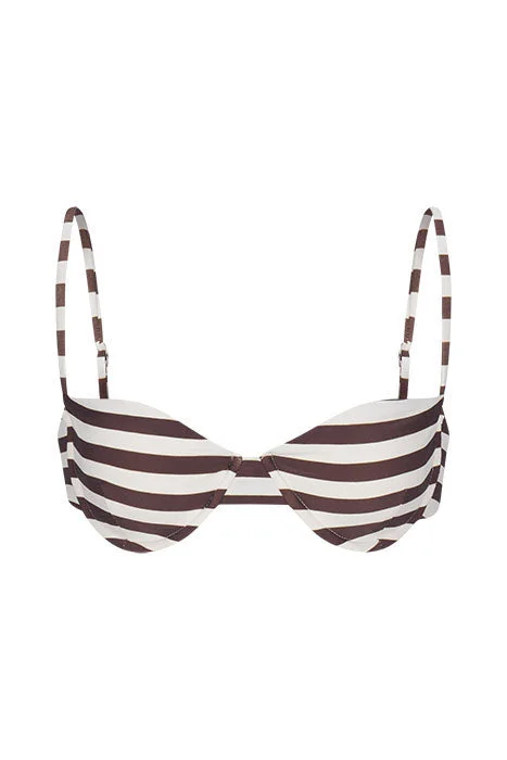 Supportive Female SwimwearBalconette Underwire Bikini Top in Espresso Even Stripes