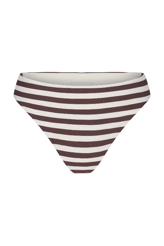 Sports Female SwimwearMidi High-Cut Bikini Bottom In Espresso Even Stripes