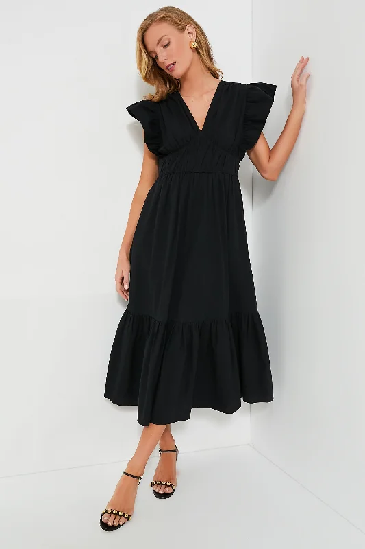 Jersey DressBlack Sutton Flutter Sleeve Maxi Dress