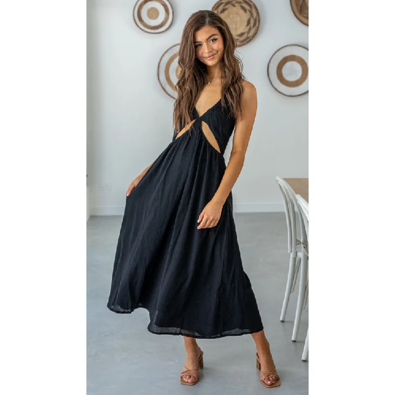 Long-Sleeve DressVeronique Cotton Blend Cutout Maxi Dress - Black - FINAL SALE