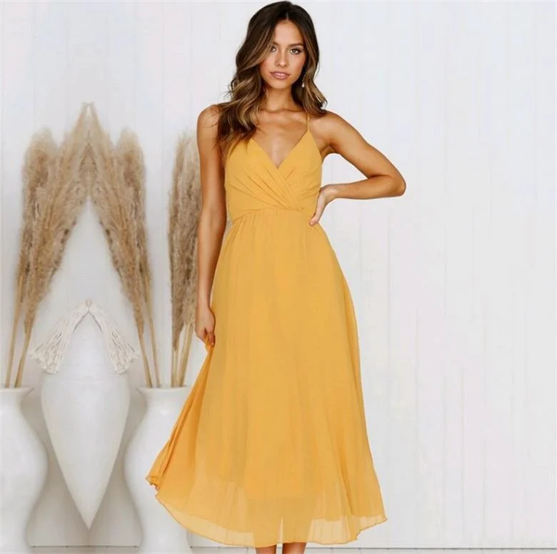 Peter Pan Collar DressPromotions Slit Maxi Dress - Mustard