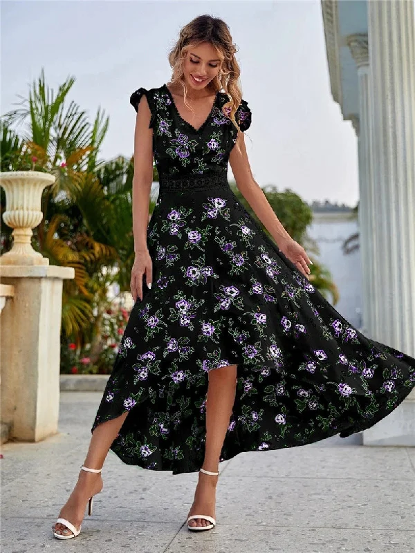 women's vintage dressesThe Way Back Home Floral Ruffle Maxi Dress