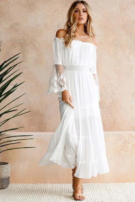 A-Line DressAllison Crochet Off The Shoulder Maxi Dress - Ivory