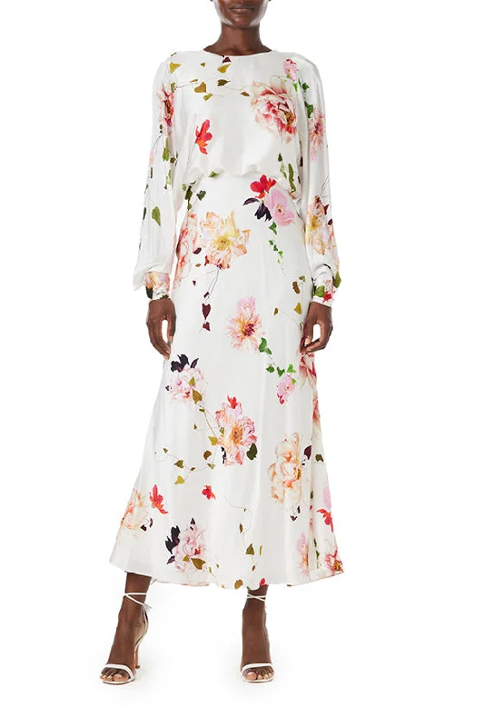 women's floral dressesBlouson Long Sleeve Floral Dress