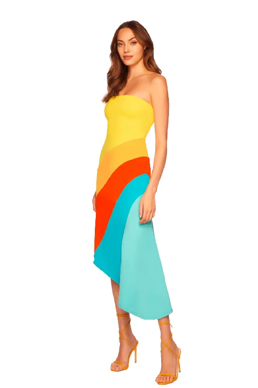 Ribbon Dresscolor block tube asymmetrical dress