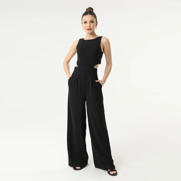 women's prom dressesCross Cut Out Sleeveless Jumpsuit | Black