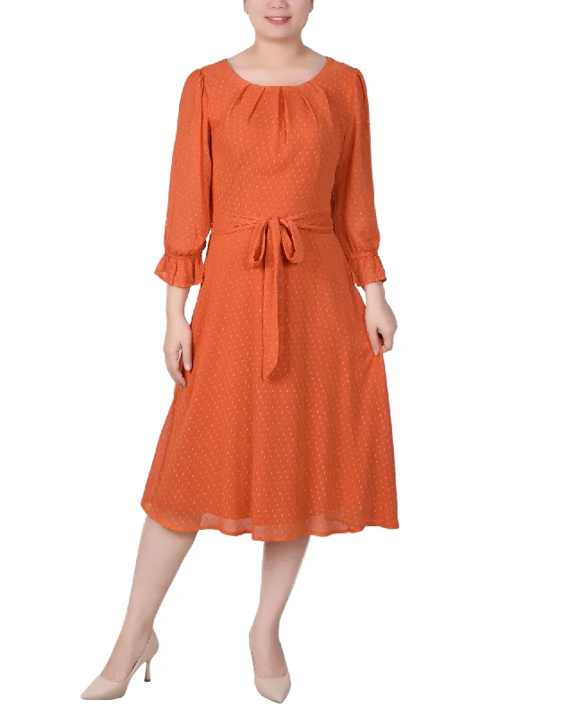 Wrap Dress3/4 Sleeve Belted Swiss Dot Dress