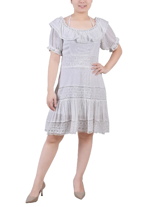 Nursing DressShort Sleeve Ruffle Neck Dress