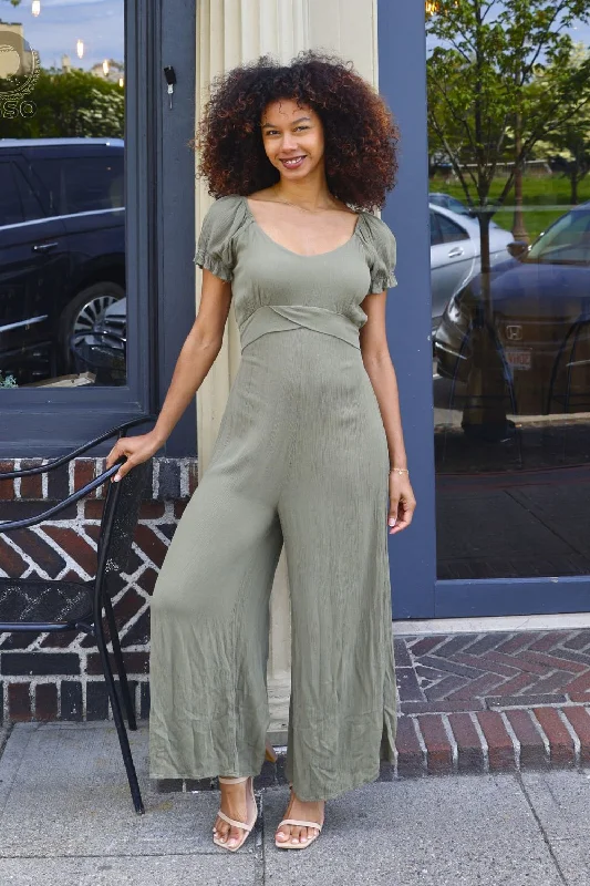 Scoop-Neck DressPetite Sweetheart Neckline Wide Leg Jumpsuit (Olive)