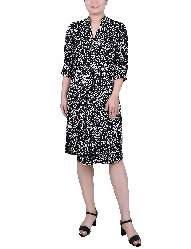 women's machine-washable dressesPetite Elbow Sleeve Y Neck Dress