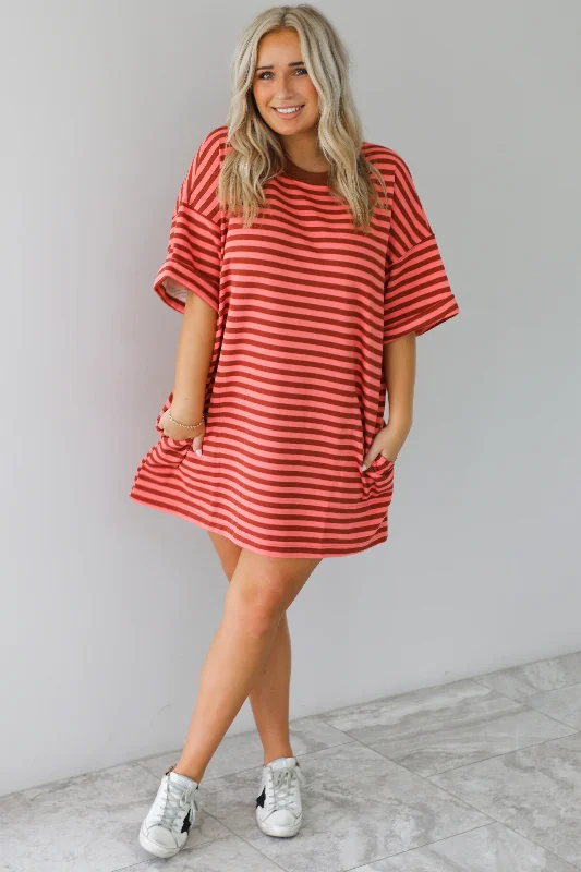 women's short-sleeved dressesRESTOCK: Easy Does It Tunic: Rust/Coral