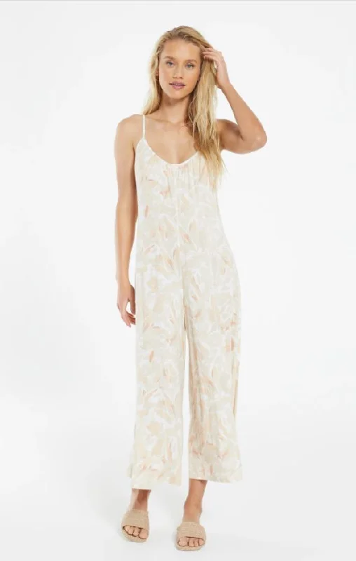 Leather DressZ Supply "Summerland" Floral Slim Flared Jumpsuit | Sun Tan