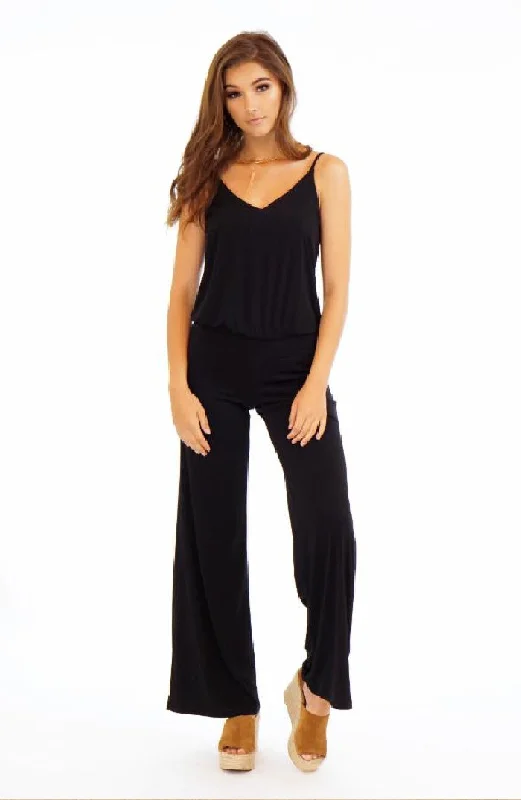 Zipper DressVeronica M. Wide Leg Tank Style Jumpsuit With Drop Blouse Waistline | Black