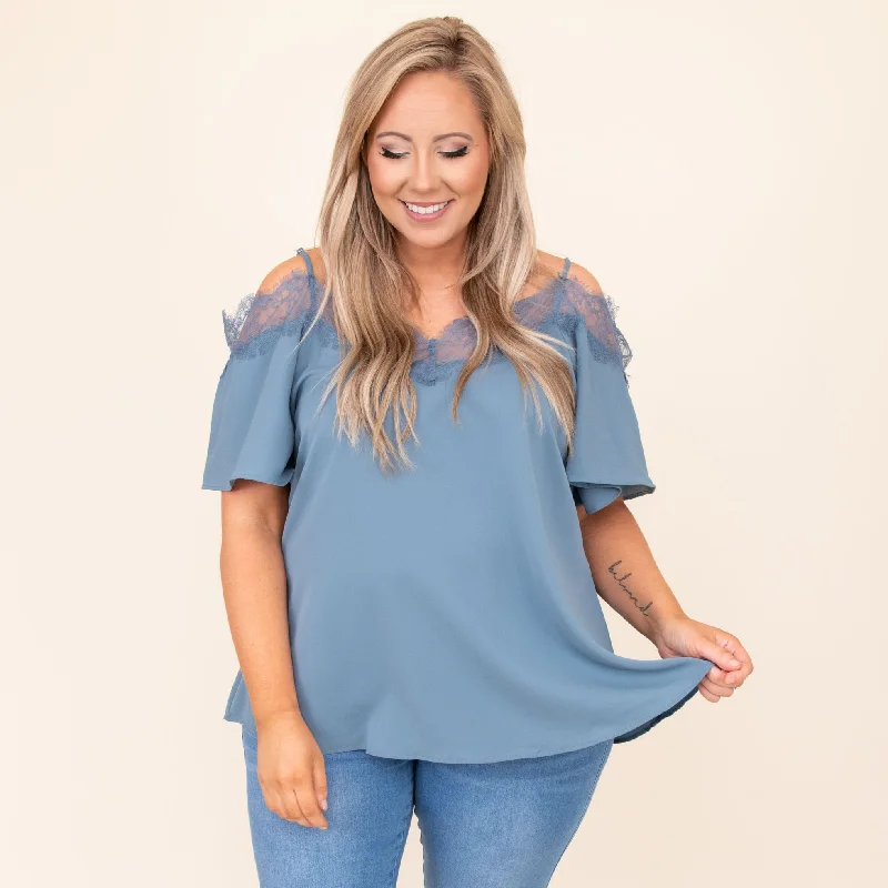 women's tops with bell sleevesBorn Beautiful Blouse, Dusty Blue