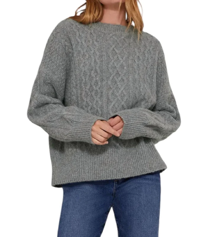 Knitted Crewneck SweatersCable Pullover Sweater In Smoke Grey