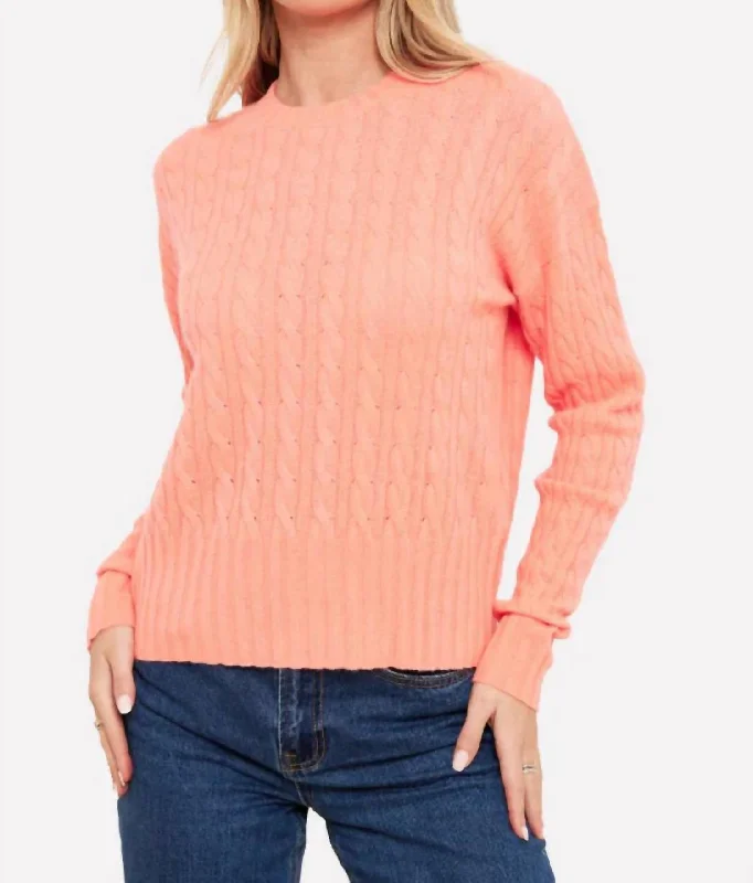 Quick-Dry Wool SweatersCathy Cashmere Cable Crew Sweater In Coral