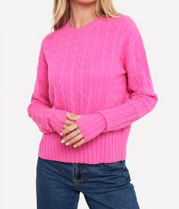 Stylish Flannel SweatersCathy Cashmere Cable Crew Sweater In Diva Pink