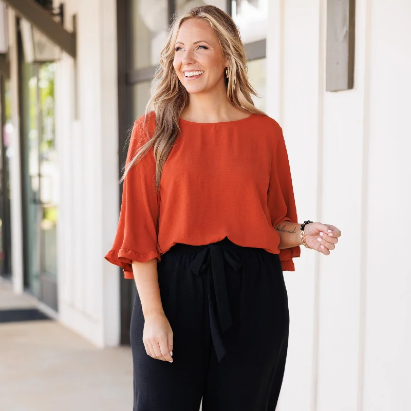 women's tops with asymmetrical designsCome Hideaway Top, Rust