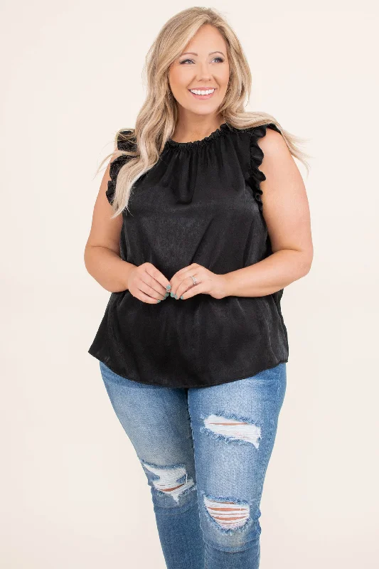 women's tops with cinched waistsCute And Casual Top, Black