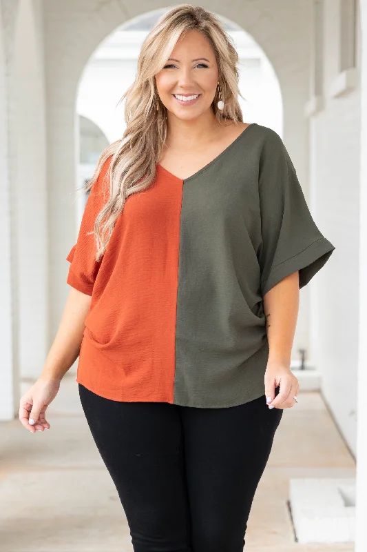 women's tops for mixing and matching with different bottomsDouble Dose of Color Top, Olive