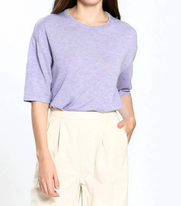 Soft Thick Cashmere SweatersGold Detail Sweater Tee In Purple