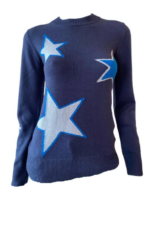 Thick SweatersSanna Star Crew Neck Sweater In Frost Blue/bayou Blue