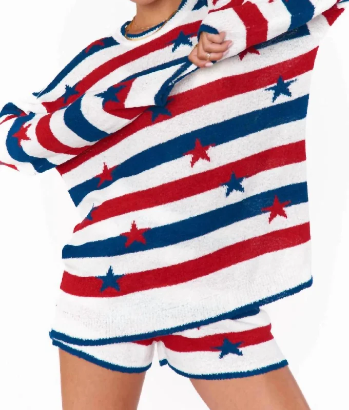 Soft Thick Cashmere SweatersStars & Stripes Go To Sweater In White Multi