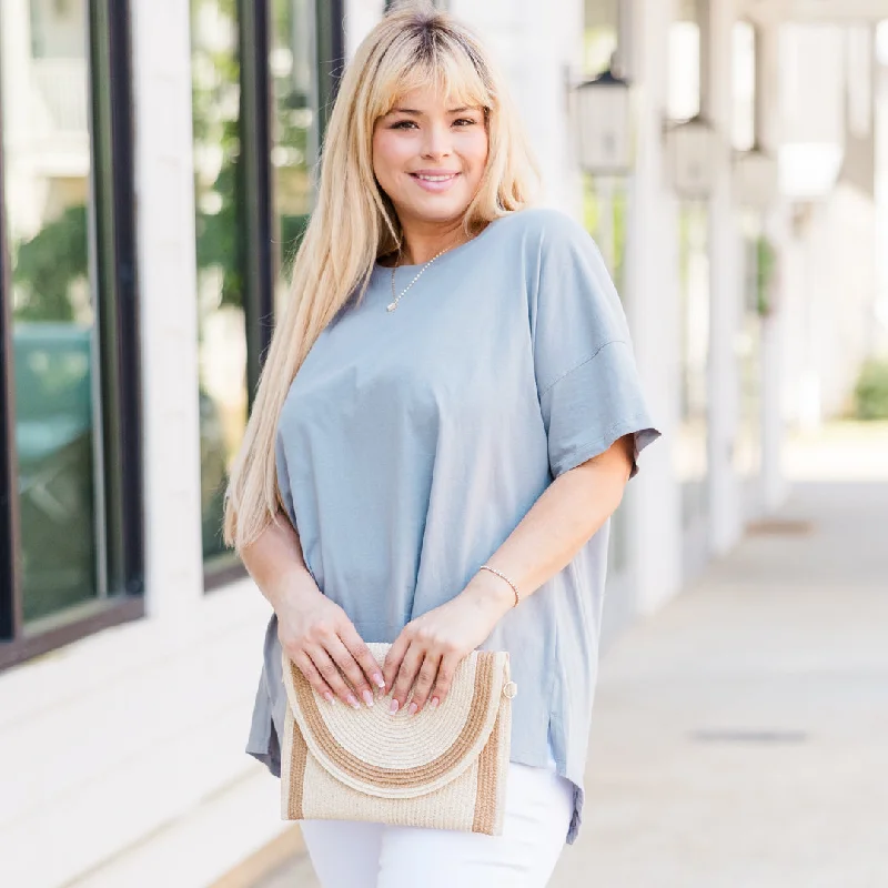 women's tops with beading accentsTalk To Me Babe Top, Dusty Blue