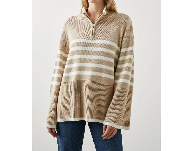 Comfortable SweatersTessa Sweater In Sand Stripe