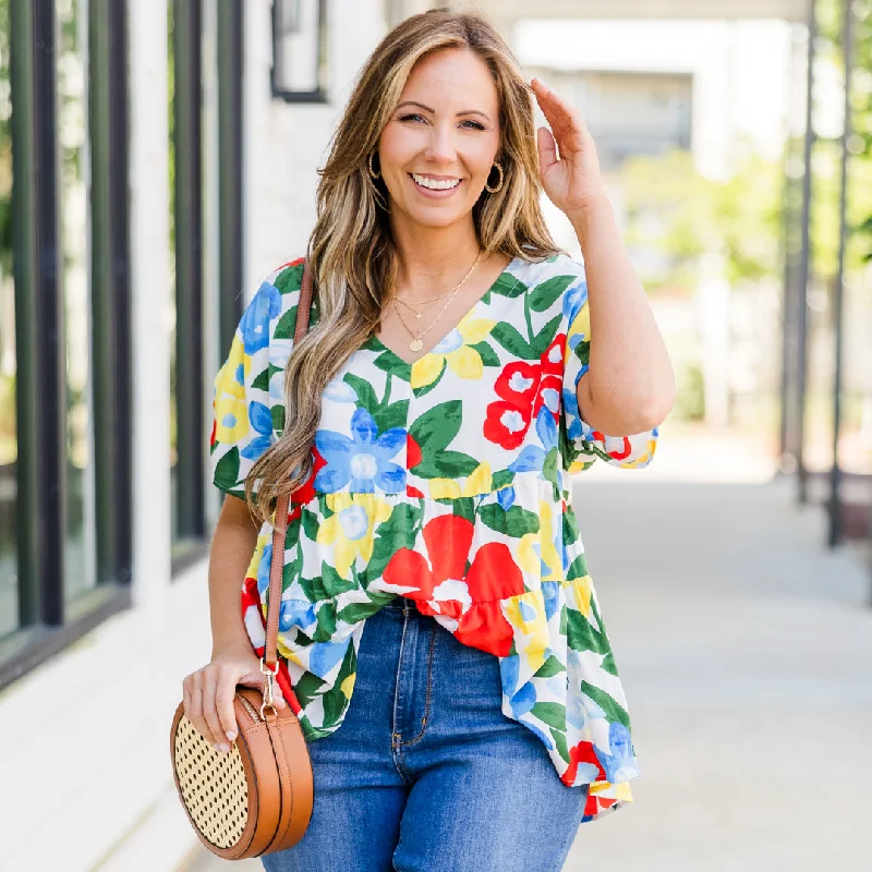 women's tops for relaxed weekendsThese Were The Days Top, Off-White Mix