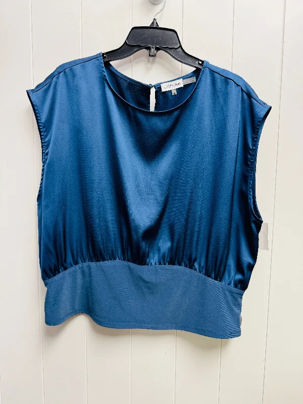 women's tops for those who appreciate subtle and muted tonesTop Short Sleeve By Calvin Klein In Blue, Size: Xl