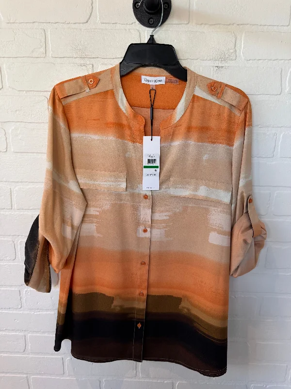 women's tops for those who want to create outfits that are both unique and memorableTop Short Sleeve By Calvin Klein In Brown & Orange, Size: L