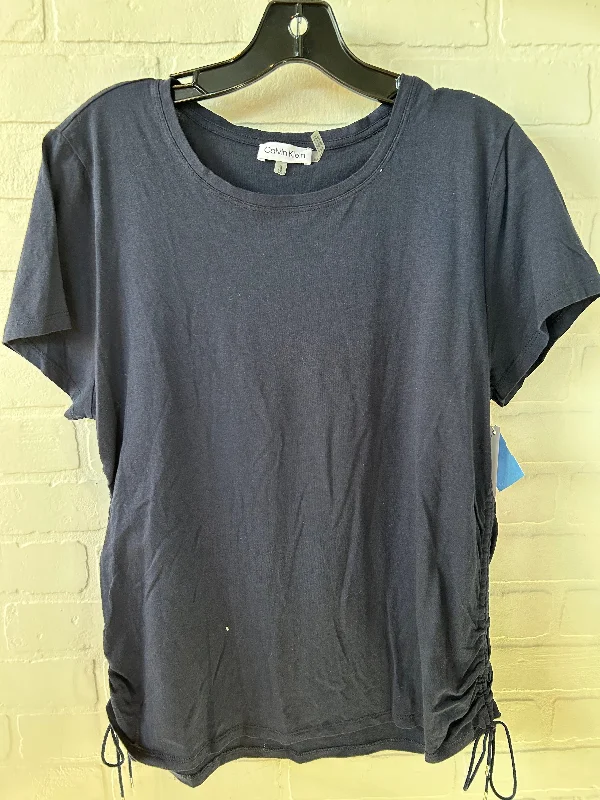 women's tops with sheer overlaysTop Short Sleeve By Calvin Klein In Navy, Size: Xl