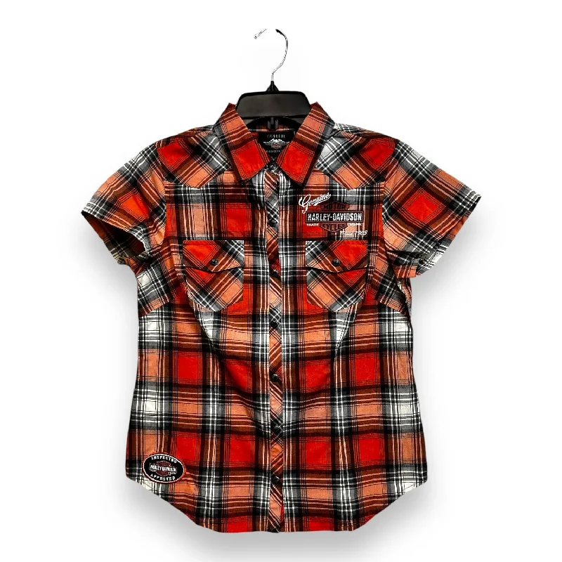 chic women's tops for everyday wearTop Short Sleeve By Harley Davidson In Plaid Pattern, Size: Sp