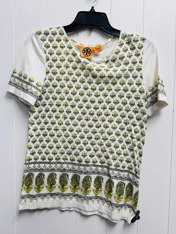 women's tops for those who want to stay cool and chic during warmer weatherTop Short Sleeve Designer By Tory Burch In White & Yellow, Size: Xs