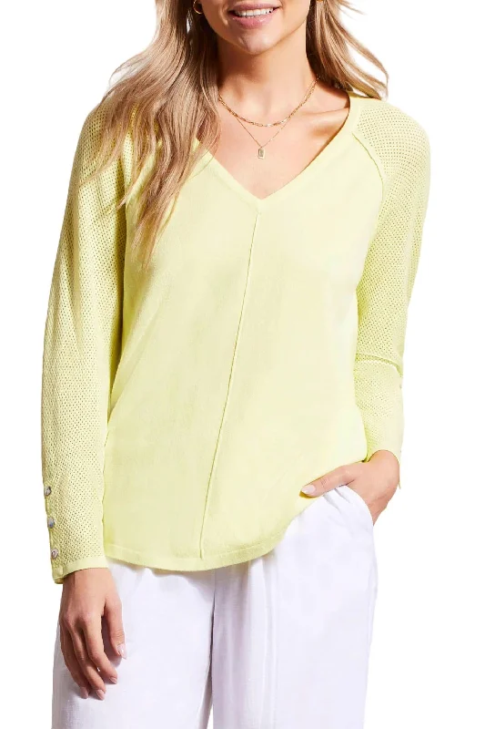 Discounted High-Quality Wool SweatersV-Neck Mesh Sleeve Sweater In Wild Lime