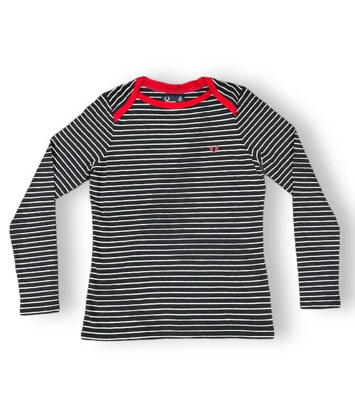 Dressy SweatersWomen's Boat Neck Striped Top In Black