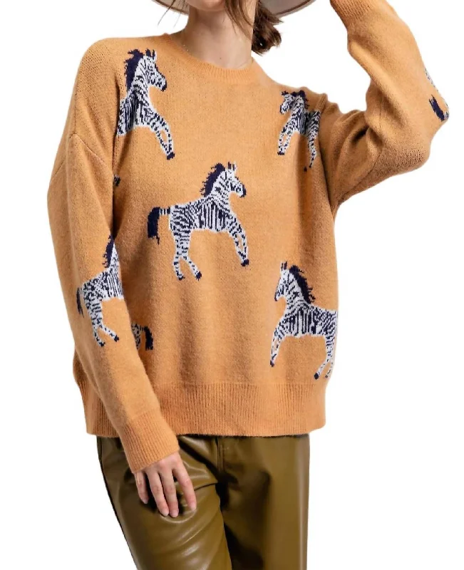 Plus-Size Pullover Chunky SweatersZebra/animal Pattern Sweater In Camel